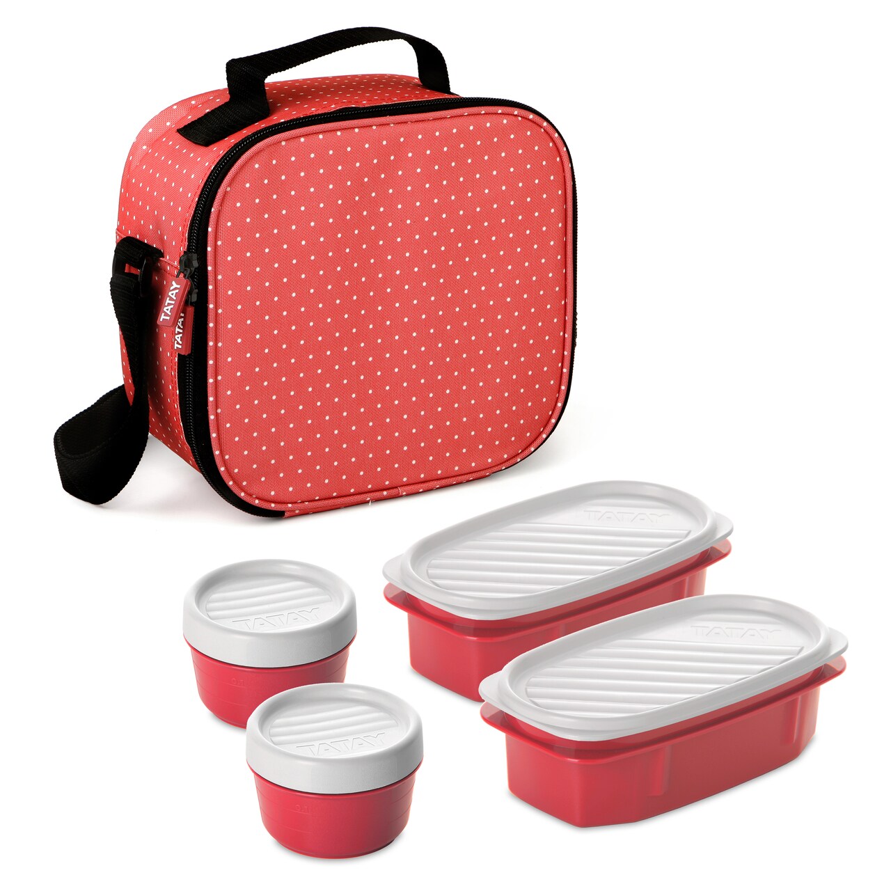 Superio Insulated Lunch Bag with Containers, Thermal Lined Lunch Box, Red
